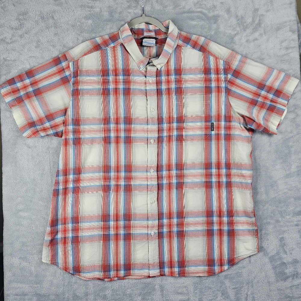 Columbia Short Sleeve Shirt Mens Size XXL Regular Fit Red/White